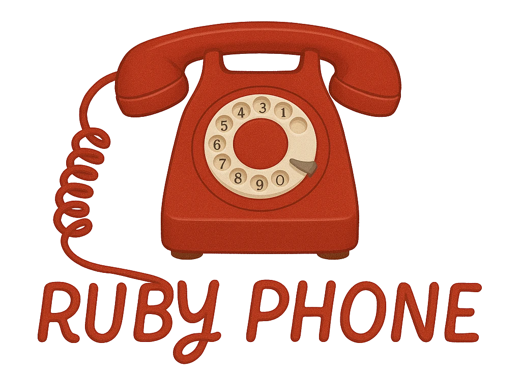 A old red phone connecting to the title Ruby Phone: Sending love to the Ruby Community one message at a time.